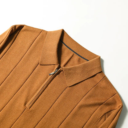 High quality, mulberry silk + cashmere autumn and winter fashion high-end knitted POLO shirt men's lapel sweater