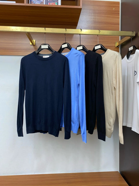 Italian BC men's cashmere yarn solid color knitted sweater