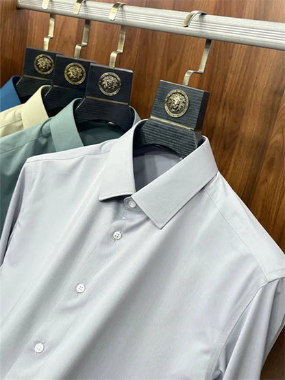Business casual silky bamboo fiber fabric, comfortable and skin-friendly square neck long-sleeved shirt in spring and summer