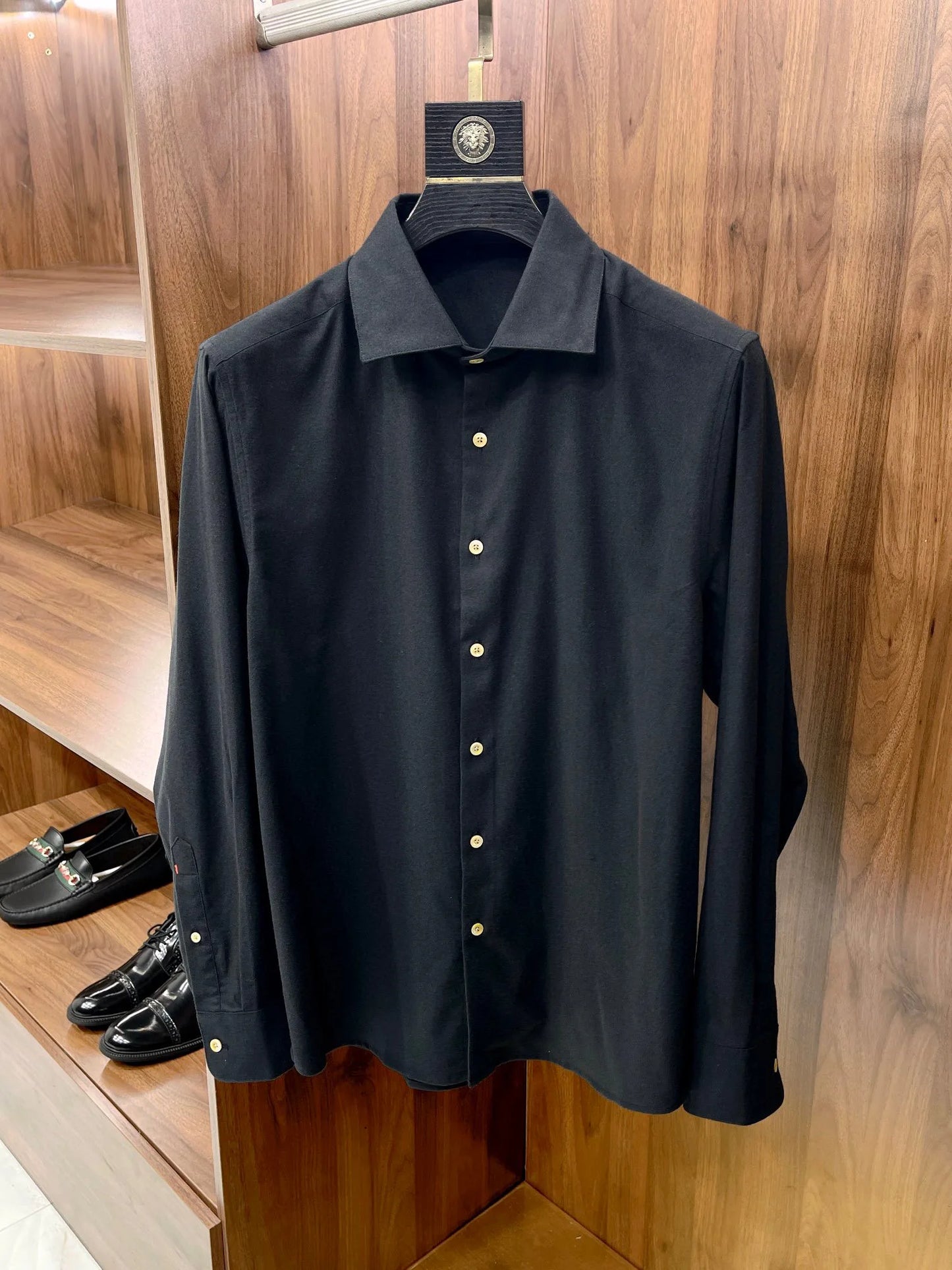 [Warm cashmere cotton] Gentleman's business leisure winter versatile polished slim lapel long-sleeved shirt