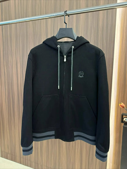 Italy BC old money style men's clothing 24 autumn and winter new wool stripe fashion business casual hooded jacket