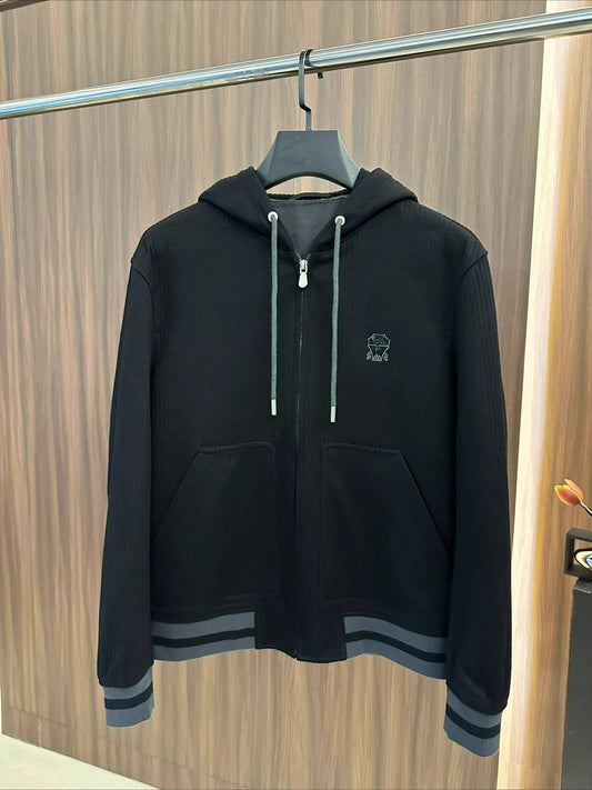 Italy BC old money style men's clothing 24 autumn and winter new wool stripe fashion business casual hooded jacket
