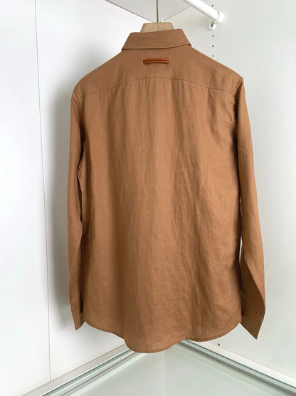 【Multiple color options】100% linen loose cut light luxury business casual breathable linen long sleeve shirt