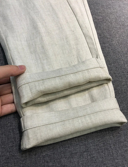 Italian LP European and American light luxury men's clothing linen Tencel elastic waist tether straight casual pants