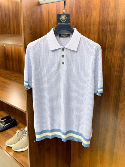 Italian LP Old Money Wind 25 Summer Mulberry Silk Mixed Cashmere Flip Collar Short Sleeve Casual Polo Shirt