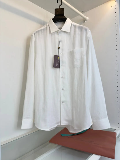Italian LP Light Luxury Men's Spring and Summer Pure Linen Business Casual Elegant Long Sleeve Shirt Shirt