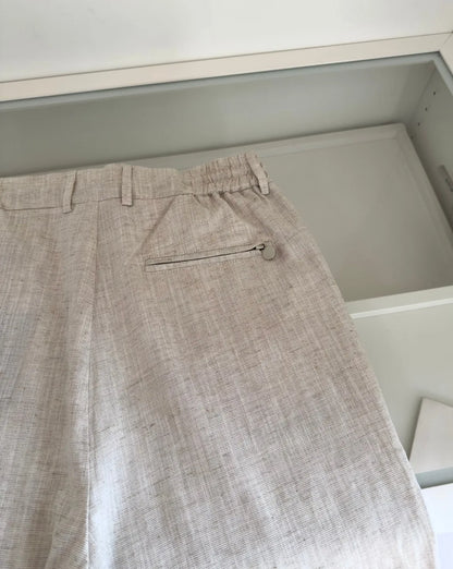 Italian Kiton vintage style summer high version elastic waist straight leg linen casual pants