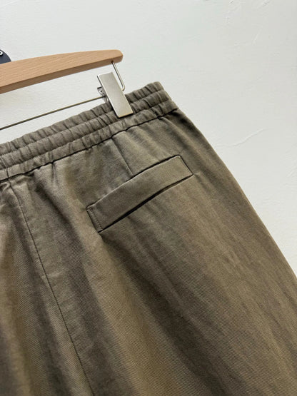 High quality, old money style 100% linen, elastic waist fashion loose straight linen casual trousers
