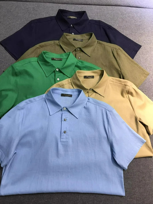 LP old money style high-quality summer collar short business casual linen polo shirt