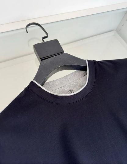 Italy BC men's clothing 25 summer new long-staple cotton breathable fake two fashion casual old money wind short-sleeved T-shirt