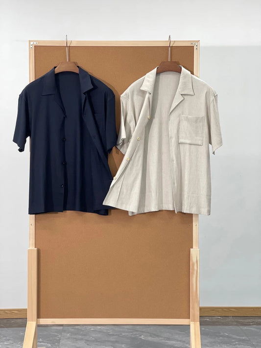 [Classic Cuban Collar Design] Linen Blended Old Money Style Gentleman Casual Summer Linen Short Sleeve Shirt