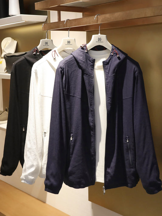 Spring and summer new men's high sense business leisure linen blend hooded jacket