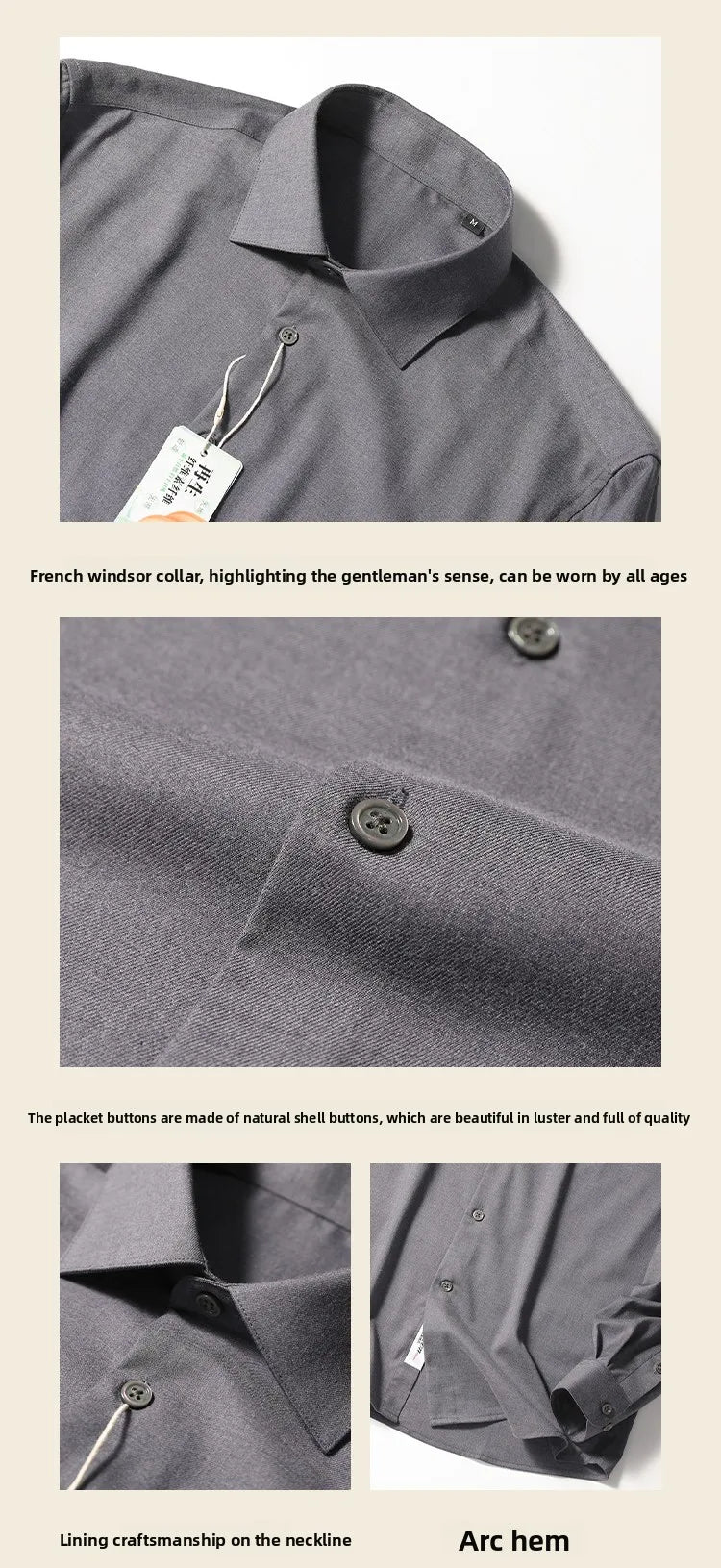ZZ Italian Luxury, Spring and Autumn Business Casual Long Sleeve Shirt Men's Easy Care Bottom Shirt