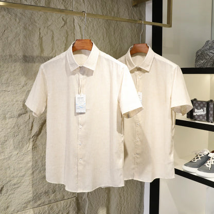 Z Italian luxury summer new light and thin liquid ammonia ice silk linen breathable and easy to take care of short-sleeved shirt