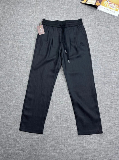 Italian old money style European and American light luxury linen Tencel elastic waist tether straight casual pants