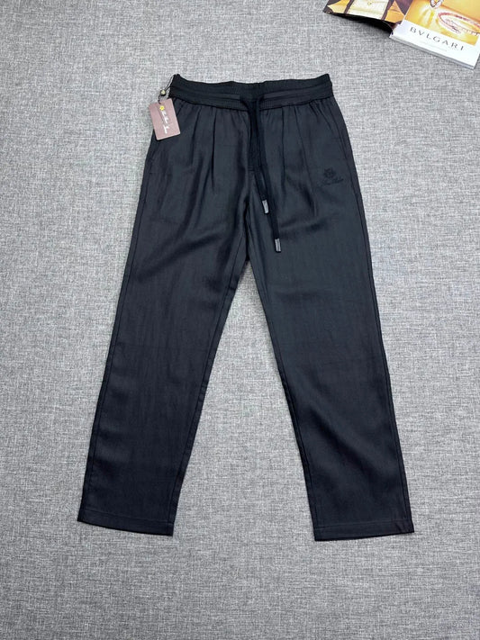 Italian old money style European and American light luxury linen Tencel elastic waist tether straight casual pants