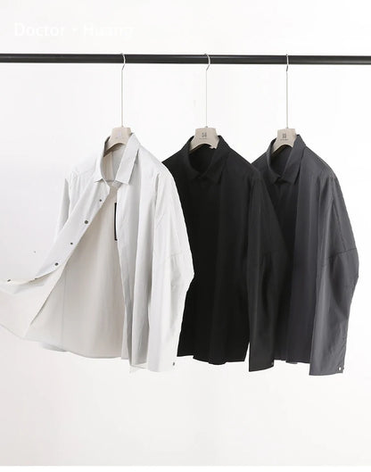 2025 summer new men's business and leisure outdoor quick-drying breathable high-elastic shirt light and thin long-sleeved shirt