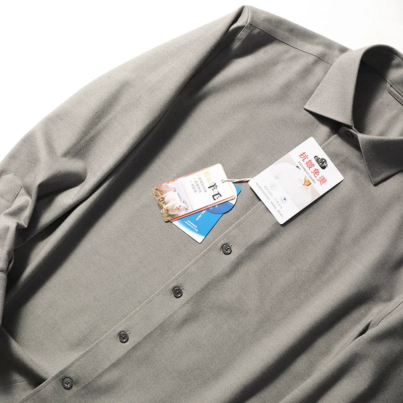 Tencel wool blend, autumn and winter fashion anti-wrinkle non-ironing long-sleeved shirt men's business casual shirt