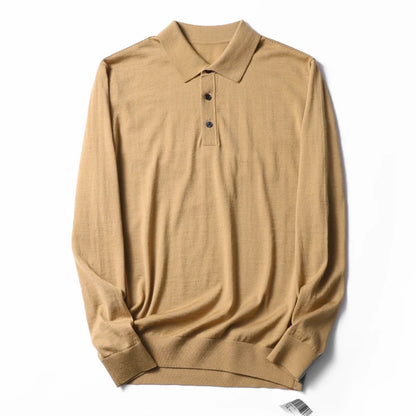 Spring Fashion Business Casual Wool Knitted Sweater Solid Color Long Sleeve POLO Shirt