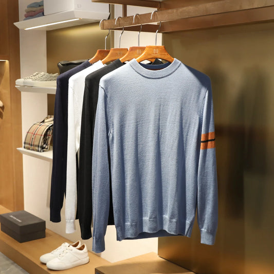 ZZ series classic Italian light luxury, spring and autumn wool blended men's crew neck knitted sweater anti-pilling sweater