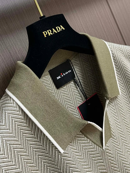 Italian Kiton fashion light luxury summer collar short sleeved cotton mixed silk business casual polo shirt
