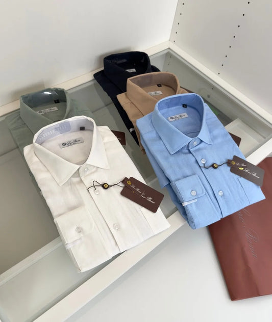 Italian LP Light Luxury Men's Spring and Summer Pure Linen Business Casual Elegant Long Sleeve Shirt Shirt