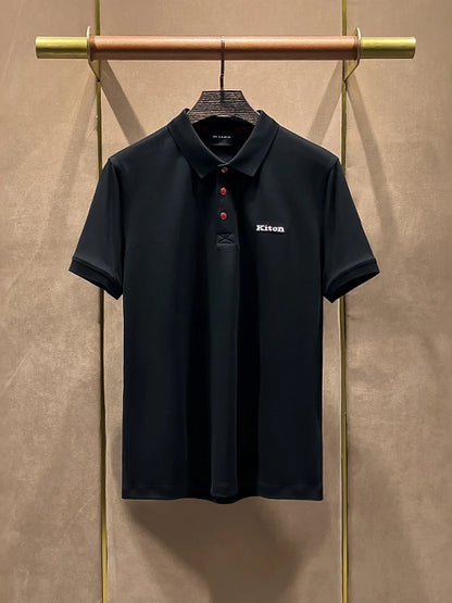 Summer kiton Chiton embroidered men's lapel short-sleeved solid color simple fashion versatile casual POLO shirt
