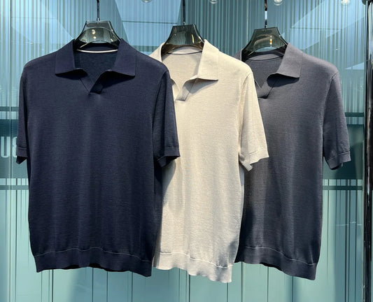 Old Money Style Summer New Mulberry Silk Blended Fabric Sweat Absorbing and Breathable Business Casual Short Sleeve Polo Shirt