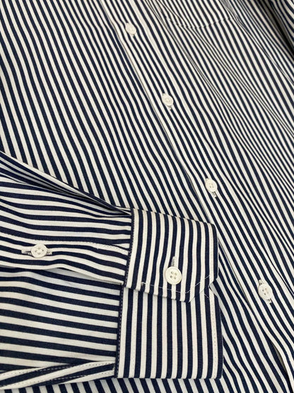 Italian old money style light luxury 25 summer pure cotton shirt business simple casual long sleeved striped shirt